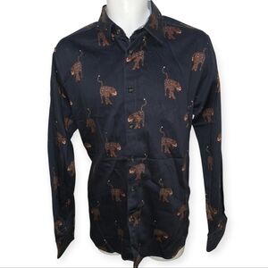 Ted Baker Leopard Shirt Mens 5 Large Flip Cuffs